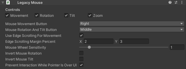 Legacy Mouse component in the Inspector