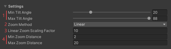 Settings section of the OrbitalCam Inspector