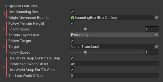 Special Features section of the OrbitalCam Inspector