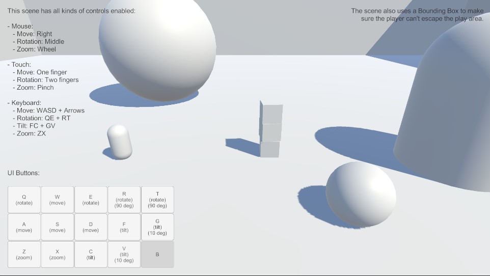 Screenshot from the example scene with all input methods enabled