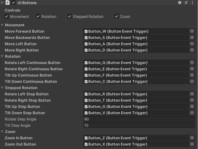 UI Buttons component in the Inspector